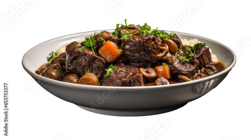 Beef bourguignon isolated on white transparent background