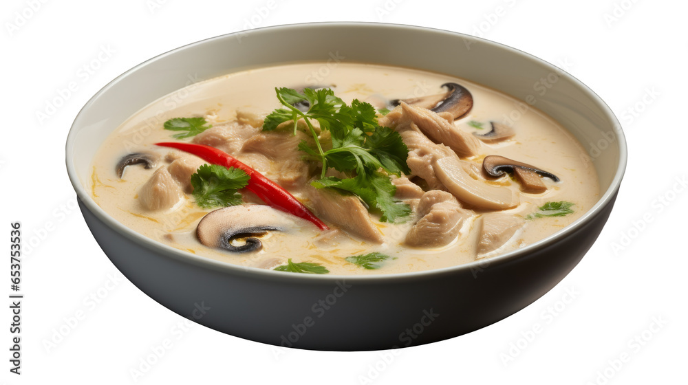 Traditional asian soup Tom kha kai soup isolated on white transparent background Traditional asian soup Tom kha kai soup isolated on white transparent background