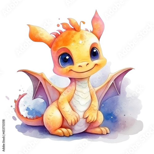 Watercolor orange dragon clipart, cute watercolor animal illustration, painting for Sublimation, Christmas card design, print. 