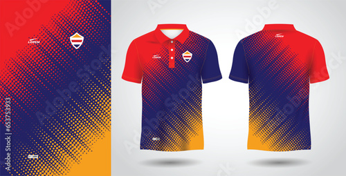 blue red and yellow polo sport shirt sublimation jersey template