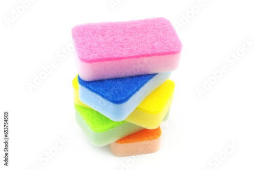 Sponges isolated on white background. Washing and cleaning concept.