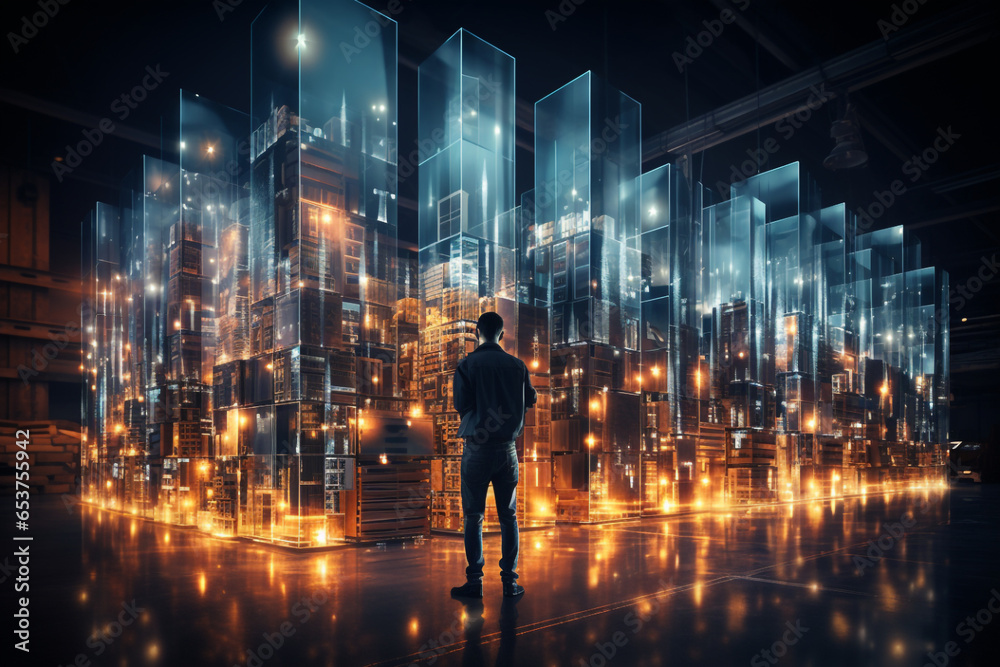 Futuristic digital warehouse using augmented reality smart logistics made with AI Futuristic digital warehouse using augmented reality smart logistics made with AI