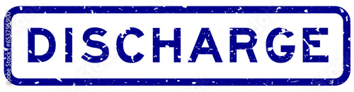 Grunge blue discharge word rubber seal stamp on white background