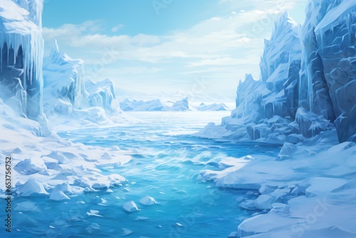 Magic christmas frozen ocean with snow scene Generative AI
