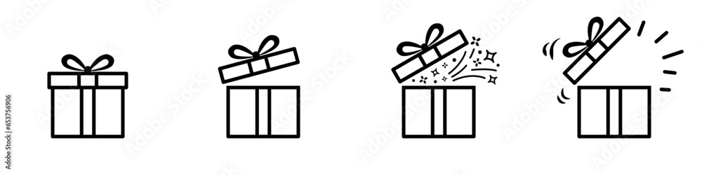 Gift box icon set. Present gift wrapping symbol. Christmas gift icon illustration vector symbol. Vector isolated elements. Vector illustration. - obrazy, fototapety, plakaty 