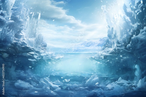 Magic christmas frozen ocean with snow scene Generative AI © LayerAce.com