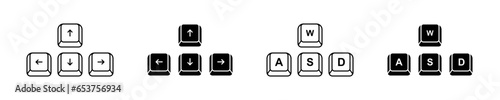 Keyboard button icon set. Arrow key keyboard. Button arrow and WASD set icon. Vector illustration. photo