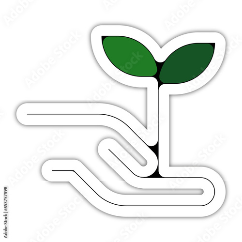 picto logo icones et symbole ecologie logo main et plante pousse bouture arbre fin couleur relief