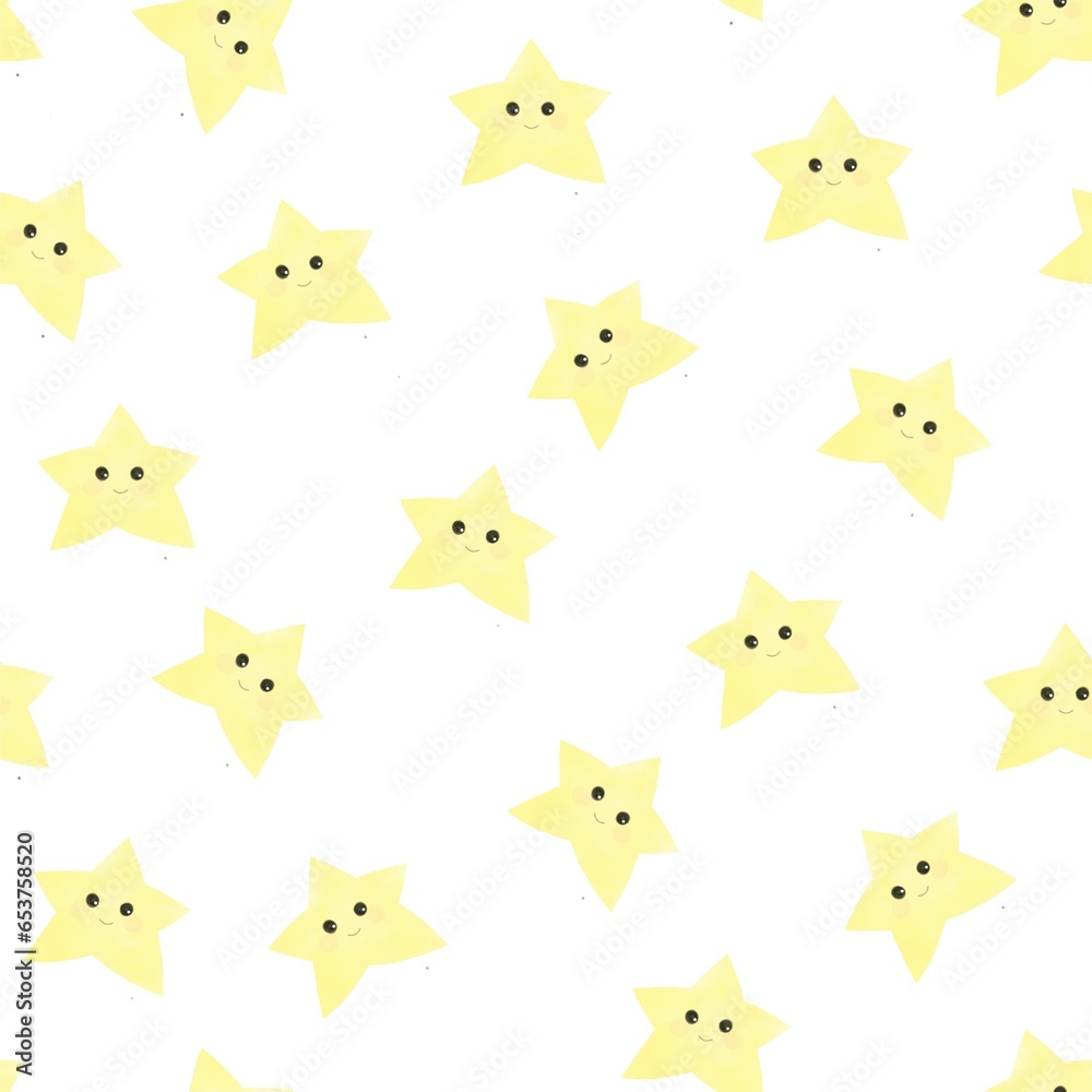 Naklejka premium Cute stars watercolor seamless pattern for children, print, background, wallpaper