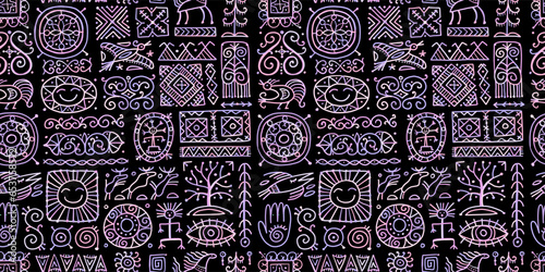 Ethnic handmade ornament, Folk Vintage Symbols. Seamless Pattern for your design