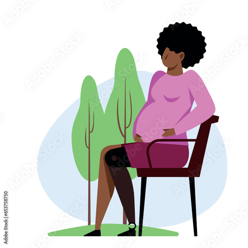 A pregnant black woman with a leg prosthetics. A pregnant amputee vector image.