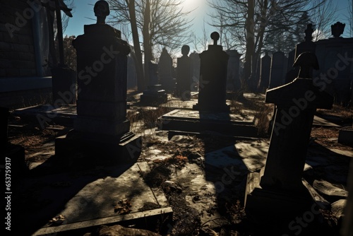 shadows casting over old, forgotten tombstones