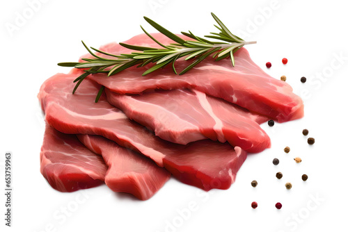 Fresh Slices of Meat With Heabs And Vegetables On a Transparent Background, Generative AI