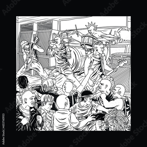 Punk Rock Show Black and White Illustration