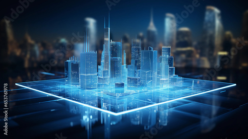 abstract blue city hologram future