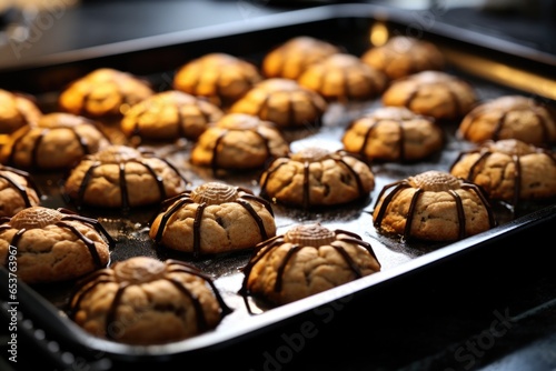 spider-shaped cookies on a baking sheet straight from the oven