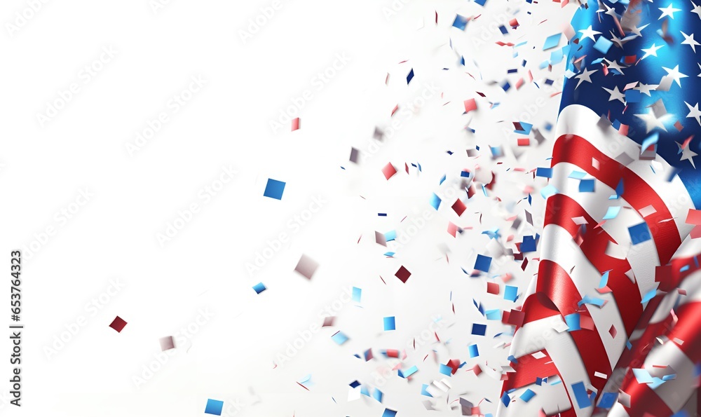 Obraz premium American flag confetti white background blank space, ai generative