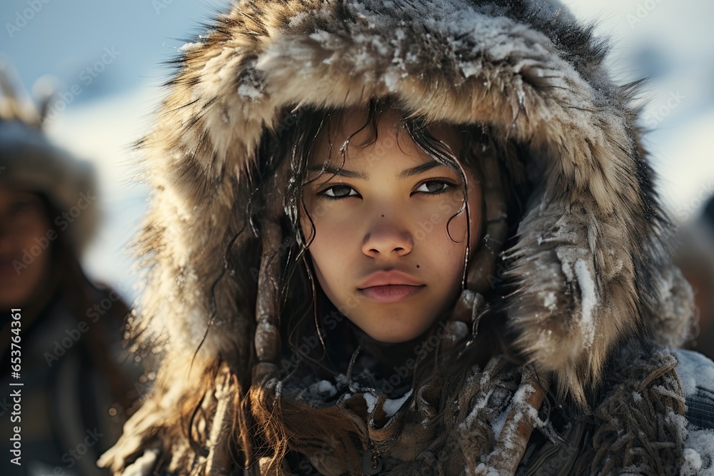 Eskimo individuals dressed in warm fur clothing, living in the icy wilderness,Generated with AI Eskimo individuals dressed in warm fur clothing, living in the icy wilderness,Generated with AI