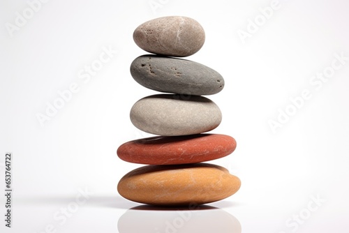 a stack of smooth river stones on a white background