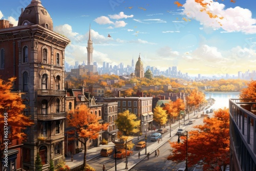 Wonderful city view on a great autumn day as an illustration - Generative AI