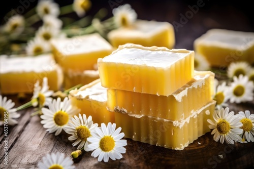 natural soap bars with chamomile flowers