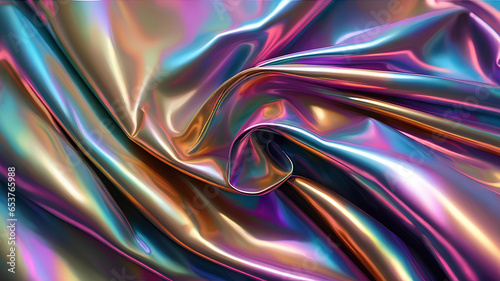 Iridescent fabric trendy holographic cloth background. Colorful chrome fabric. AI generated