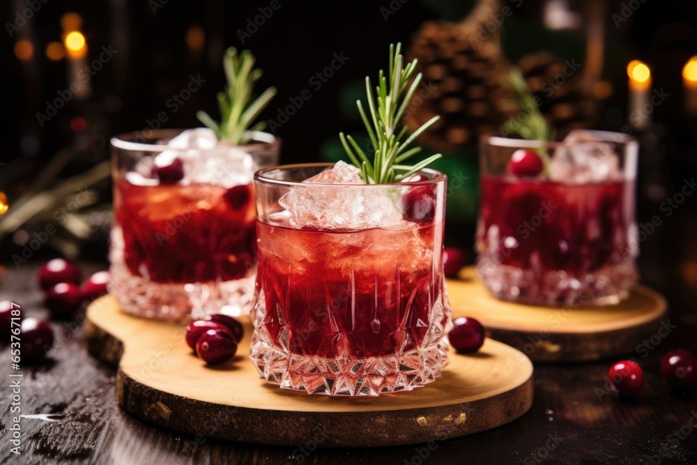 christmas cocktail garnished with cranberries and rosemary christmas cocktail garnished with cranberries and rosemary