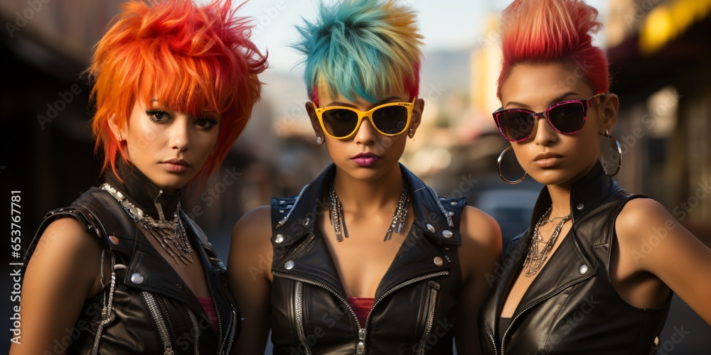 crazy punk teenager with cool sunglasses and mohawk haircut