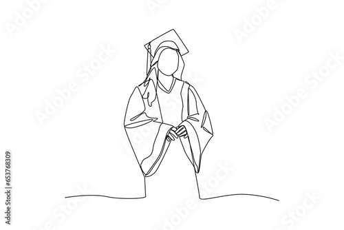 Favorite girl at graduation. Cartoon flat tiny group of happy graduating students characters celebrating graduation, holding school or college education on black and white.