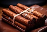 close-up shot of several cigars with brown wrapping