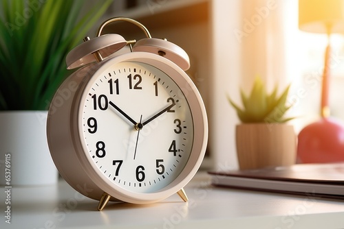 a wall clock showing 9 am in a brightly lit room