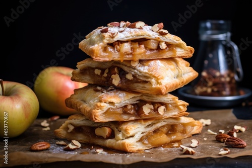 stack of baked apple hand pies on a baking sheet