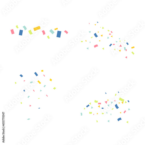 Confetti vector banner background with colorful ribbons. Anniversary, celebration, greeting illustration style with fun explosion. Colorful falling confetti.