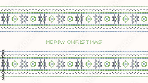Christmas embroidery illustration, cross-stitch merry xmas text, hand craft needlework winter holiday design