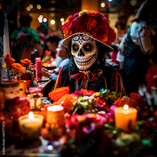 Mexican Day of the Dead. Typical scenario of the celebration of the dead