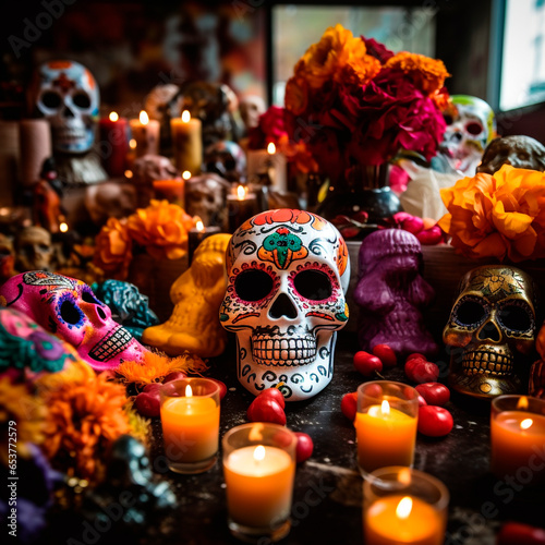 Mexican Day of the Dead. Typical scenario of the celebration of the dead