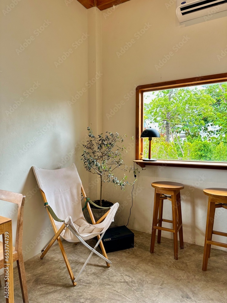 Fototapeta premium Wooden chairs for camping , cafe, restaurant 