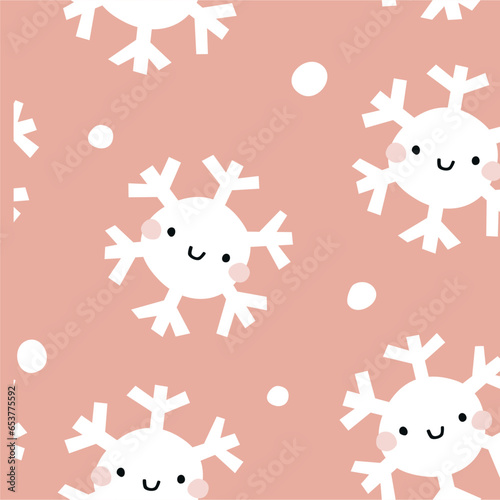 Snowflakes on a pink background. Winter snowflakes seamless pattern. Cute repeat design.
