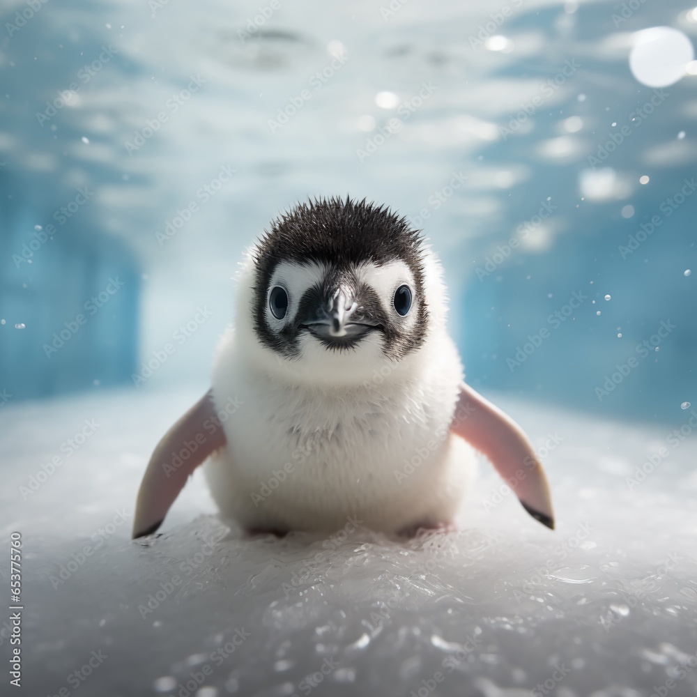 A tiny inquisitive, cute, and humerus penguin stares at the camera