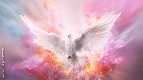 Holy Spirit revealed.  A dove burst out of an explosion of light and color.  © Stacy