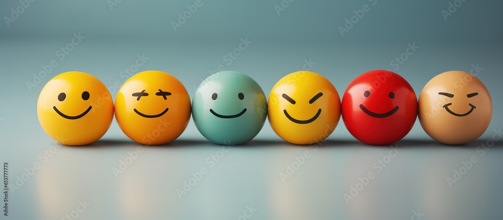 © AkuAku - Positive feedback and review customer experience mental health assessment World Mental Health Day positive thinking emotion satisfaction survey select happy face with 5 star rating © AkuAku - Positive feedback and review customer experience mental health assessment World Mental Health Day positive thinking emotion satisfaction survey select happy face with 5 star rating