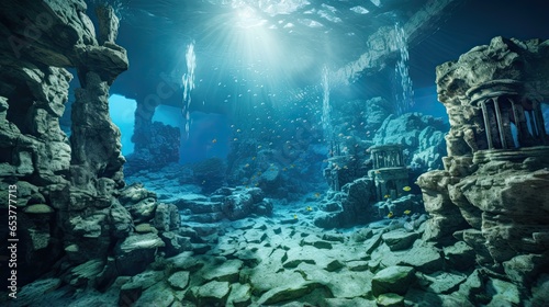 Mysterious Underwater Landscape with Sunken Shipwreck