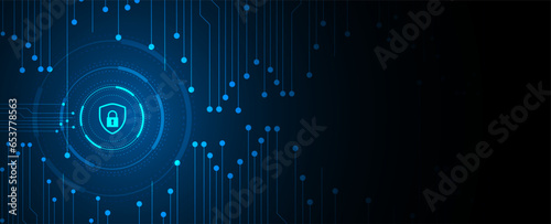 internet digital security technology concept for business background. Lock on circuit board