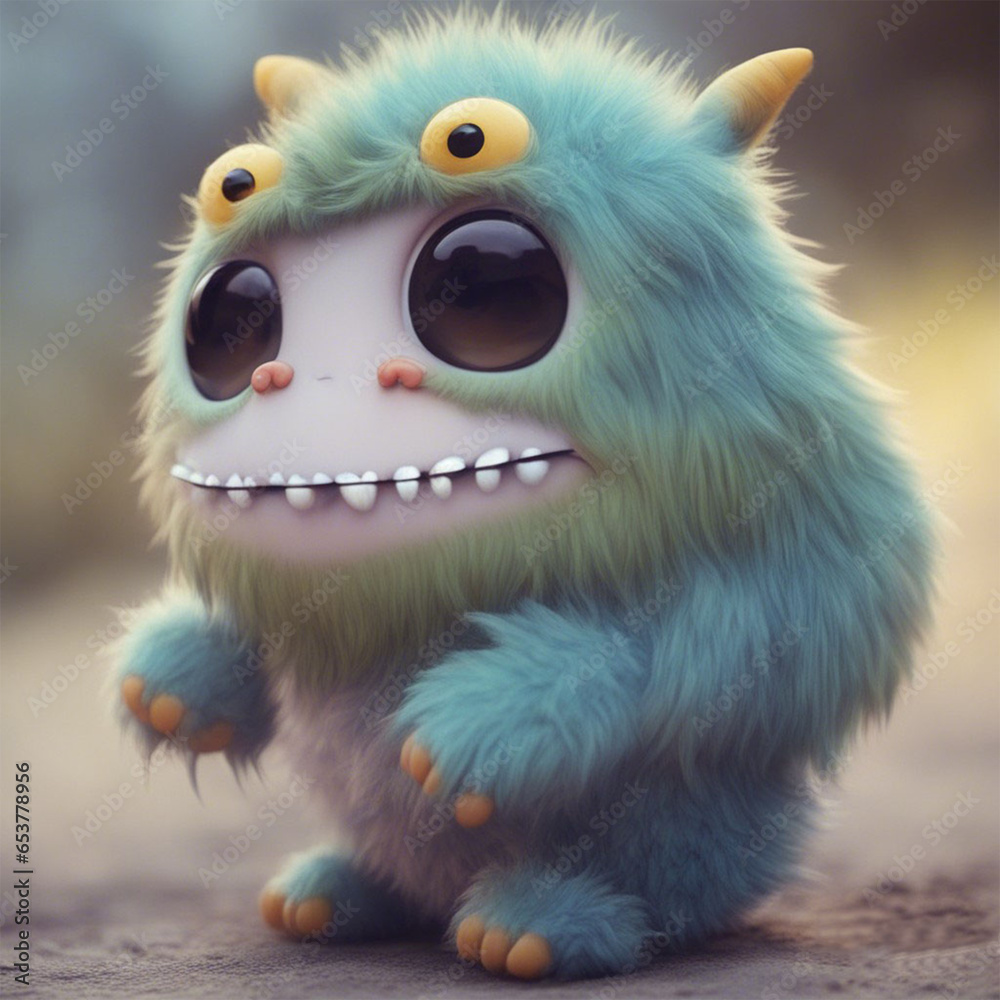 Obraz premium cute little monster smooth skin soft fur bright eyes