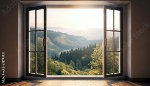 Through an open window, immerse yourself in the beauty of untouched nature