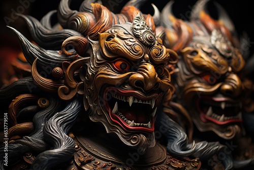 Mask Dancers from Pharo, Bhutan, capturing their vibrant costumes, traditional masks,Generated with AI