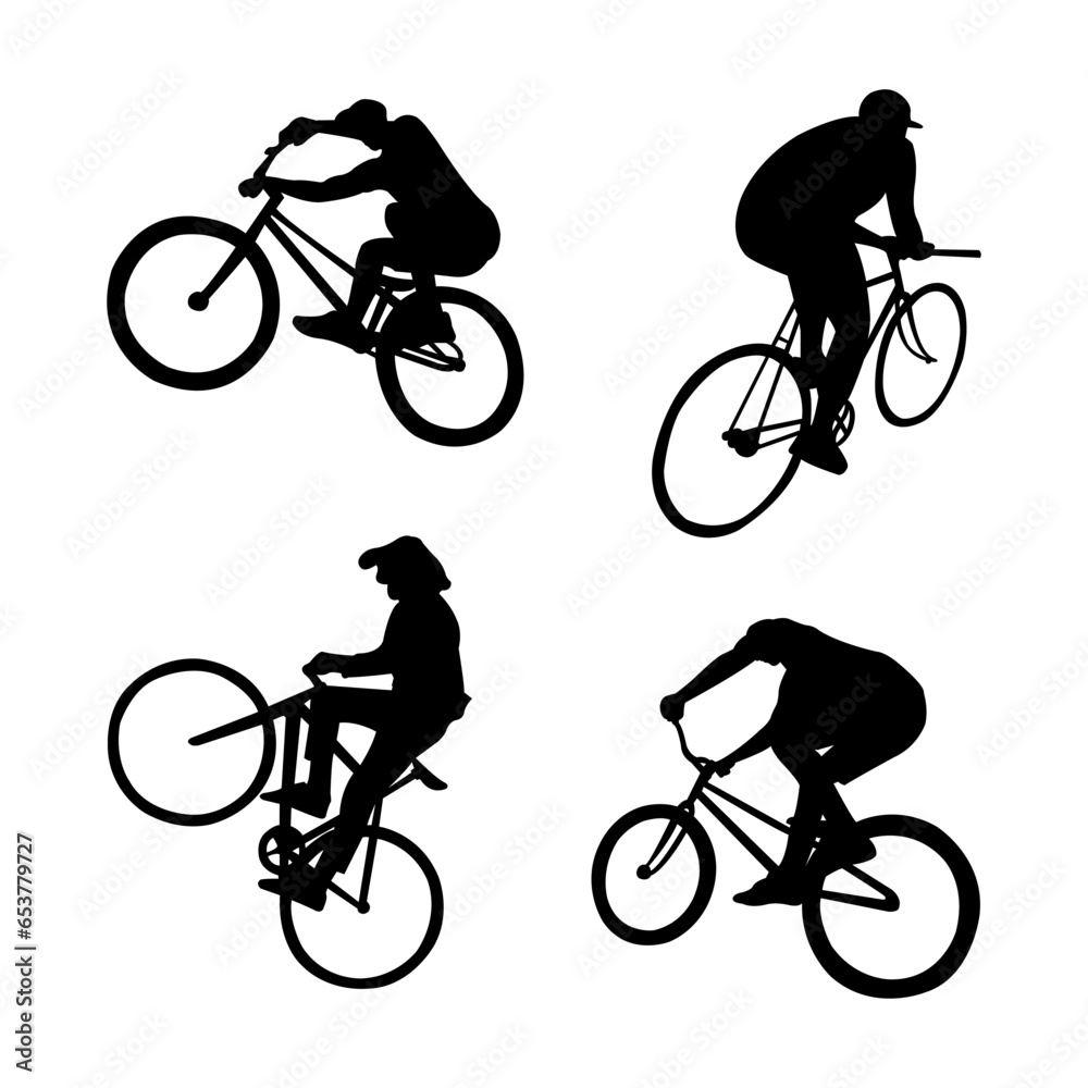 Obraz premium Silhouette of a cyclist male. vector illustration. Cycling silhouettes, set of vector cyclist. Cyclist silhouettes set.