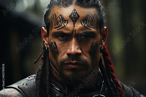 Maori people in New Zealand, rich culture, traditional tattoos (ta moko),Generated with AI photo