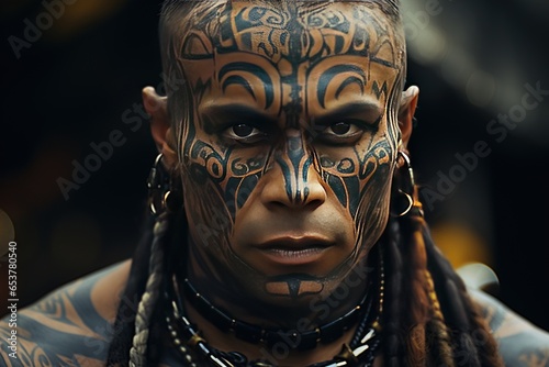 Maori people in New Zealand, rich culture, traditional tattoos (ta moko),Generated with AI © Chanwit