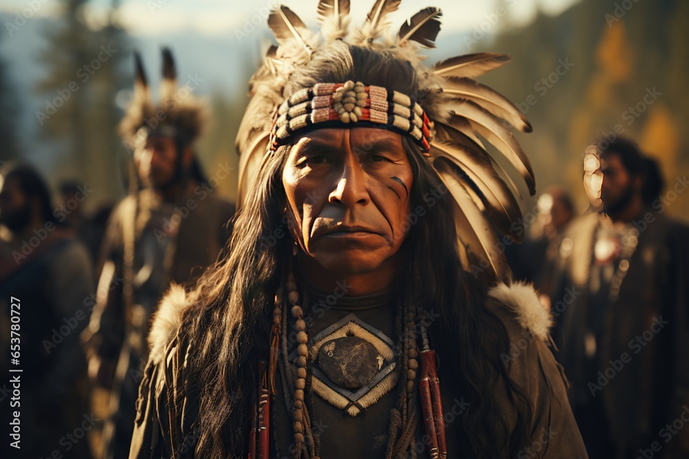 Group of Native American riders on horseback, carrying tomahawks and long rifles,Generated with AI Group of Native American riders on horseback, carrying tomahawks and long rifles,Generated with AI